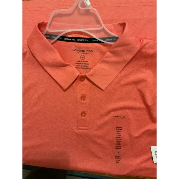 London Fog Men's Poly Textured Space Dye Polo Large Fizzy Coral NWT - Picture 6 of 6